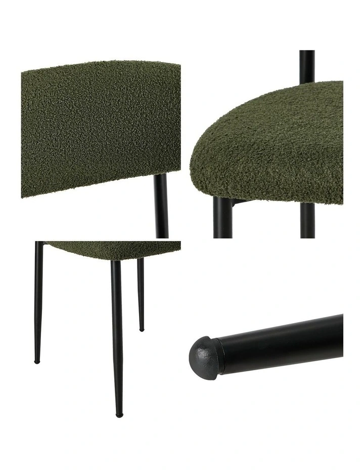 Oikiture 4x Dining Chairs Kitchen Chair Cafe Lounge Chair Boucle Black&Green image 6
