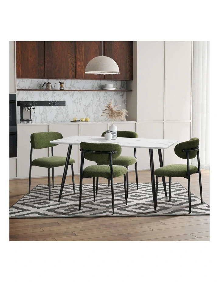 Oikiture 4x Dining Chairs Kitchen Chair Cafe Lounge Chair Boucle Black&Green image 7