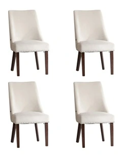 Oikiture 4PCs Velvet Dining Chair Kitchen Padded Seat Winglet Design Beige