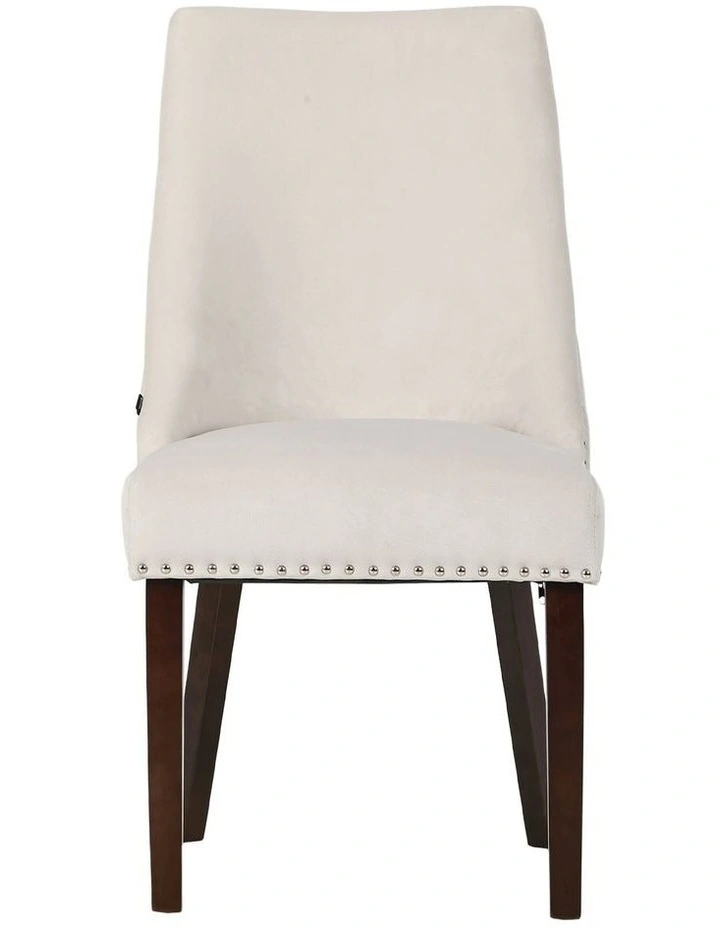 Oikiture 4PCs Velvet Dining Chair Kitchen Padded Seat Winglet Design Beige image 2