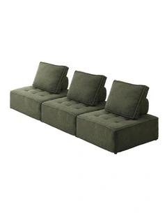 Oikiture 3PCS Modular Sofa Lounge Chair Armless TOFU Back Sherpa Green