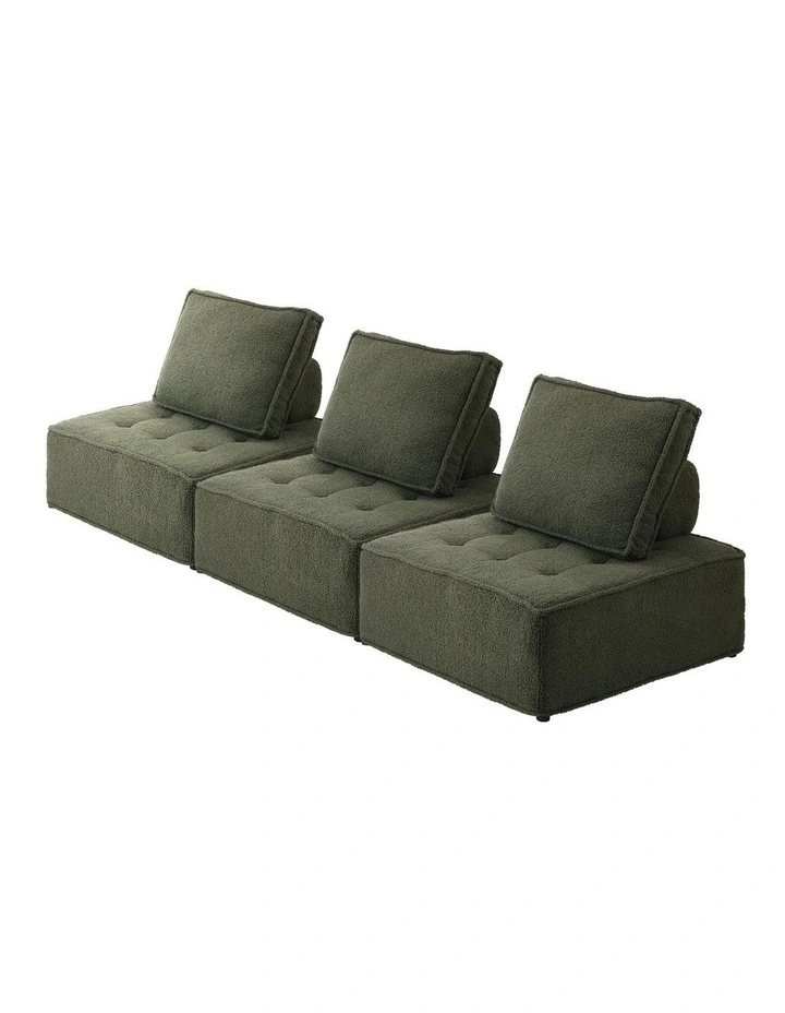 Oikiture 3PCS Modular Sofa Lounge Chair Armless TOFU Back Sherpa Green image 1