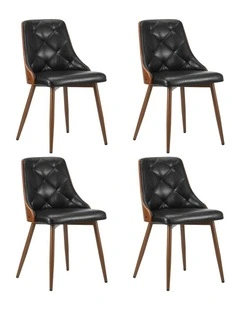 Oikiture Dining Chairs Kitchen Lounge Cafe Seat Retro PU Leather x4 Black