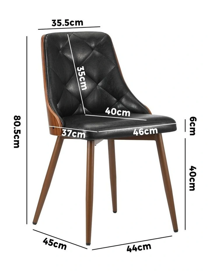 Oikiture Dining Chairs Kitchen Lounge Cafe Seat Retro PU Leather x4 Black image 3