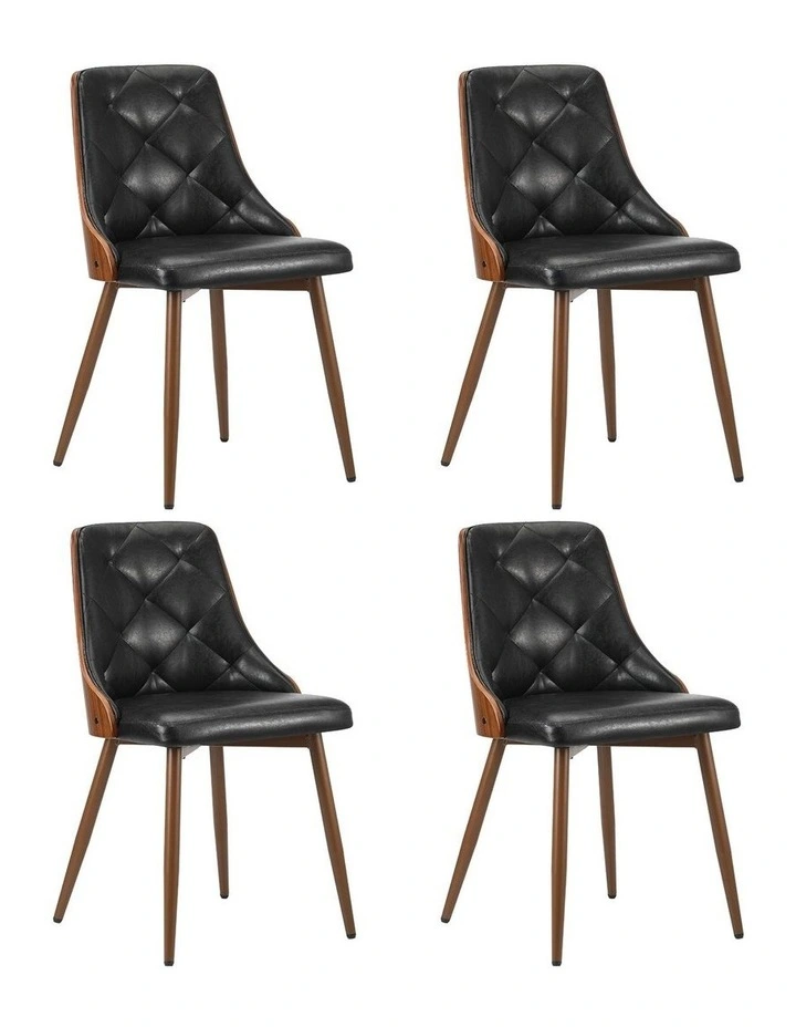 Oikiture Dining Chairs Kitchen Lounge Cafe Seat Retro PU Leather x4 Black image 4