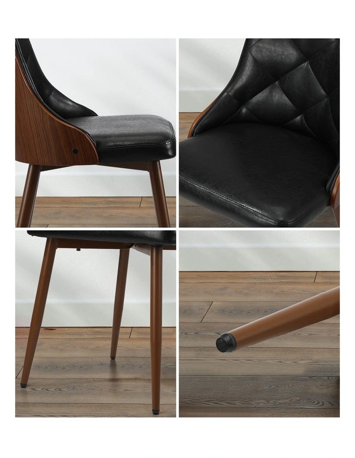 Oikiture Dining Chairs Kitchen Lounge Cafe Seat Retro PU Leather x4 Black image 6