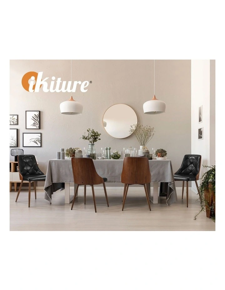 Oikiture Dining Chairs Kitchen Lounge Cafe Seat Retro PU Leather x4 Black image 7