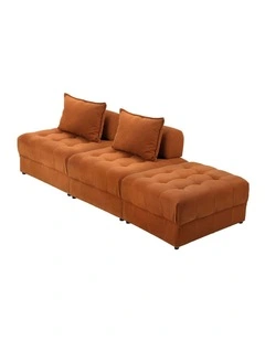 Oikiture 3 Seater Velvet Modular Sofa & Ottoman Set Armless TOFU Back Brown