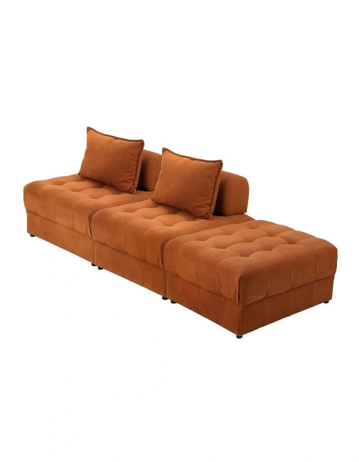 Oikiture 3 Seater Velvet Modular Sofa & Ottoman Set Armless TOFU Back Brown image 1