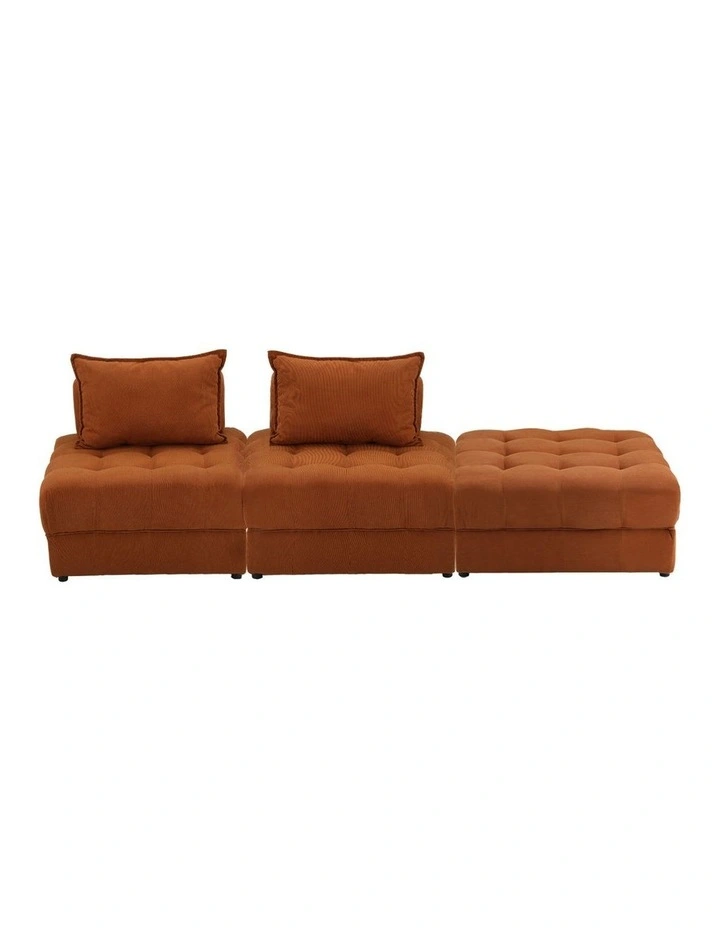 Oikiture 3 Seater Velvet Modular Sofa & Ottoman Set Armless TOFU Back Brown image 2