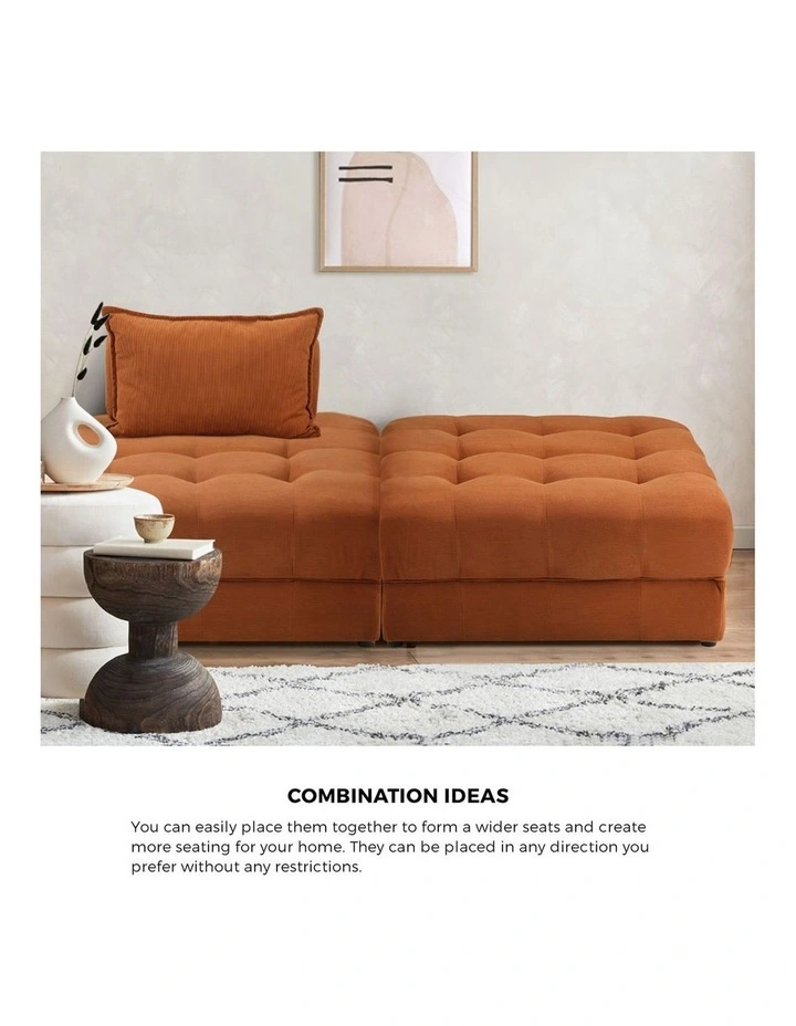 Oikiture 3 Seater Velvet Modular Sofa & Ottoman Set Armless TOFU Back Brown image 5