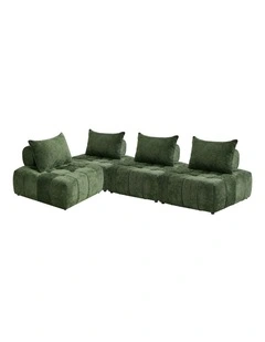 Oikiture 4x Chenille Modular Sofa Floor Lounge Chair w/Pillow TOFU Armless Green
