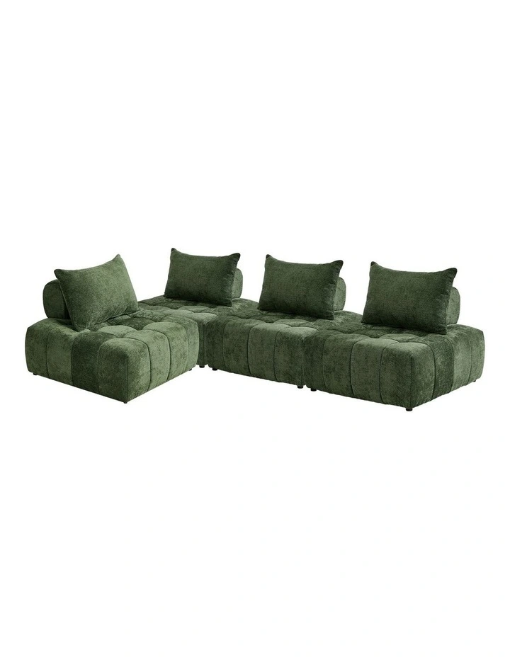 Oikiture 4x Chenille Modular Sofa Floor Lounge Chair w/Pillow TOFU Armless Green image 1