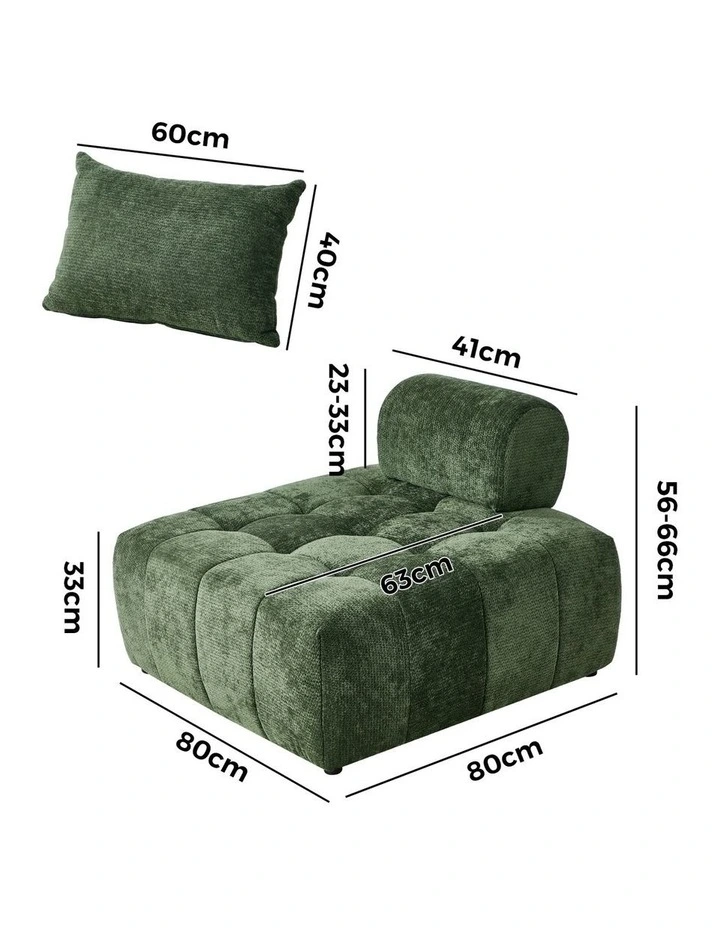 Oikiture 4x Chenille Modular Sofa Floor Lounge Chair w/Pillow TOFU Armless Green image 3