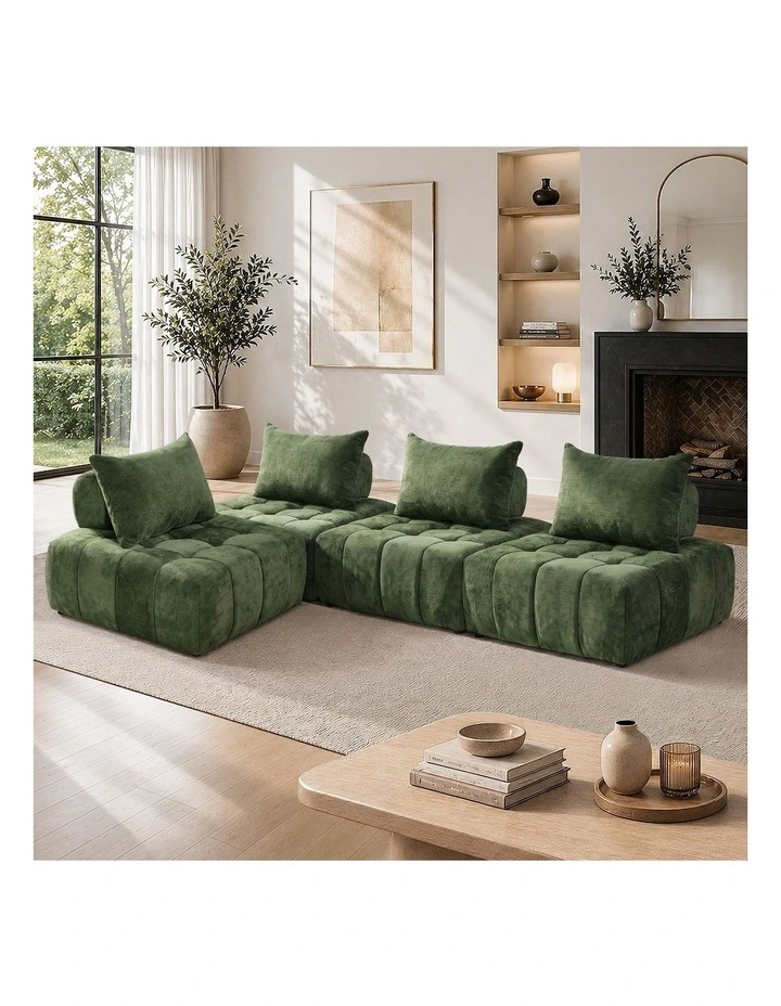 Oikiture 4x Chenille Modular Sofa Floor Lounge Chair w/Pillow TOFU Armless Green image 4