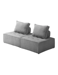 Oikiture 2PCS Modular Sofa Lounge Chair Armless TOFU Back Linen Grey