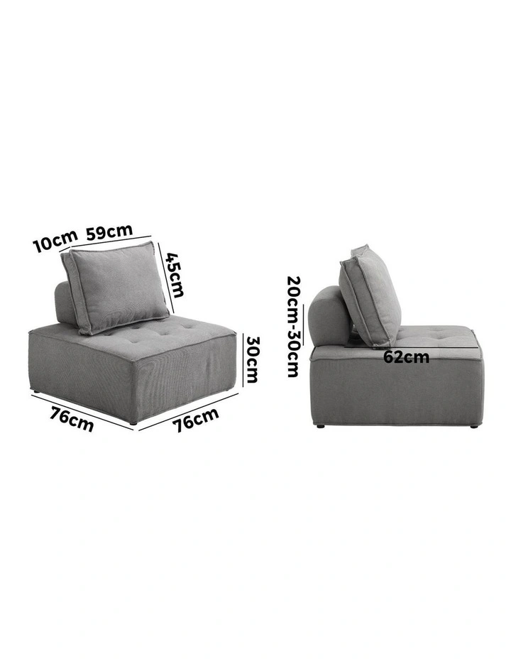 Oikiture 2PCS Modular Sofa Lounge Chair Armless TOFU Back Linen Grey image 3