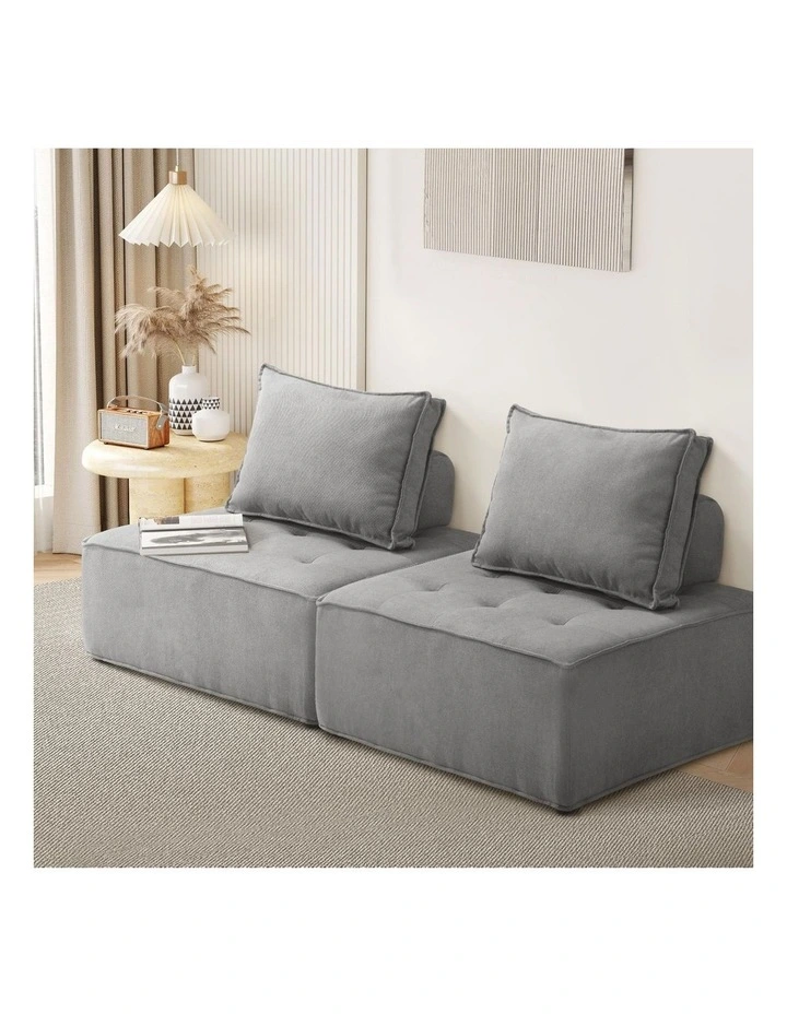 Oikiture 2PCS Modular Sofa Lounge Chair Armless TOFU Back Linen Grey image 4