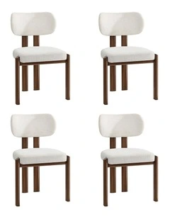 Oikiture Set of 4 Dining Chairs Linen Fabric Kitchen Padded Seat Beige&Brown