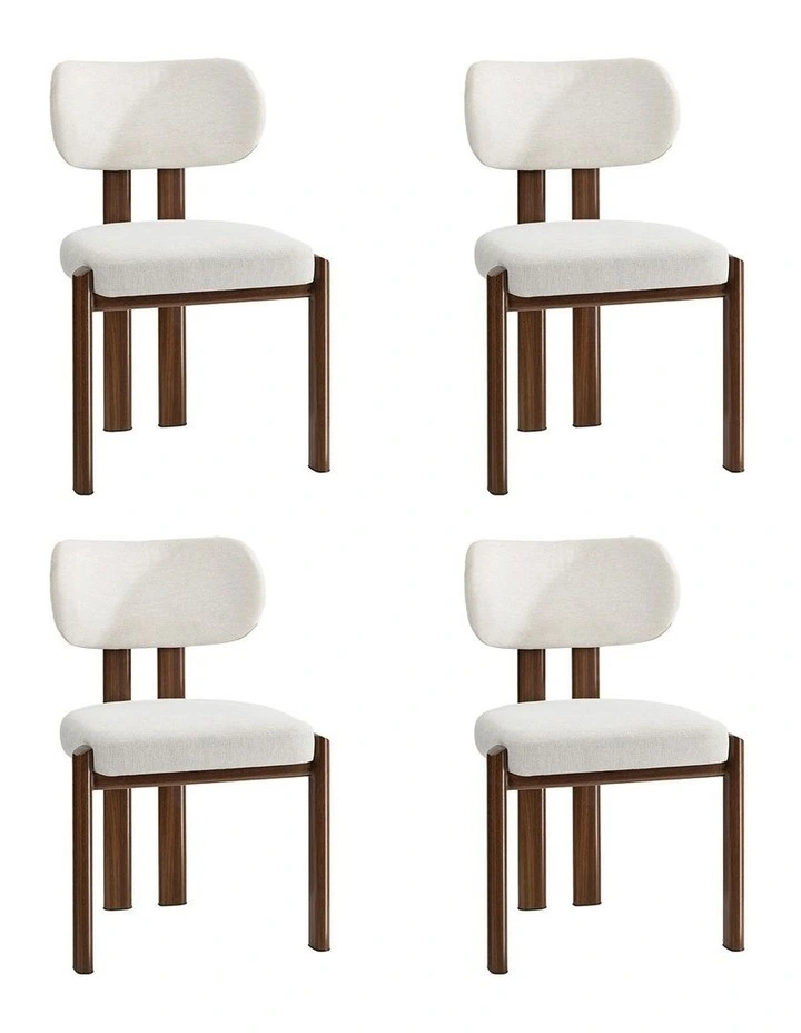 Oikiture Set of 4 Dining Chairs Linen Fabric Kitchen Padded Seat Beige&Brown image 1
