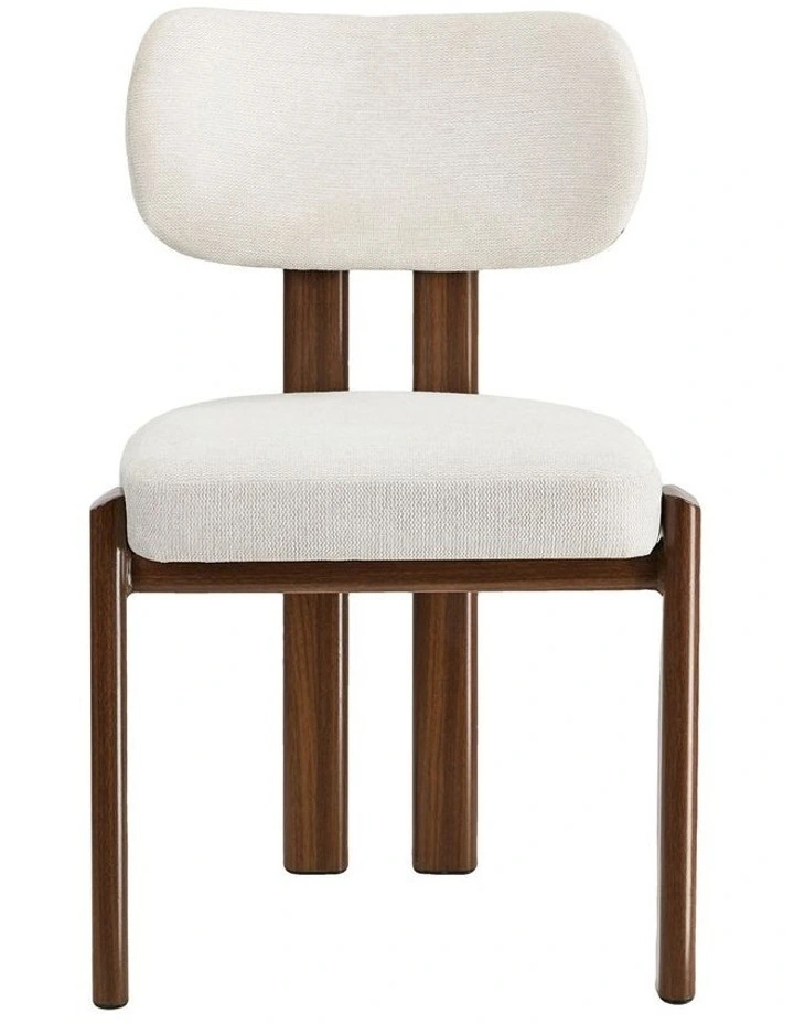 Oikiture Set of 4 Dining Chairs Linen Fabric Kitchen Padded Seat Beige&Brown image 2