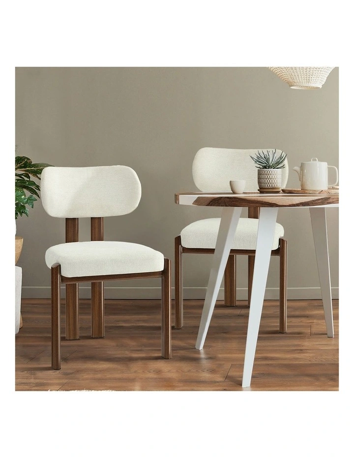 Oikiture Set of 4 Dining Chairs Linen Fabric Kitchen Padded Seat Beige&Brown image 5