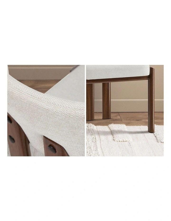 Oikiture Set of 4 Dining Chairs Linen Fabric Kitchen Padded Seat Beige&Brown image 7