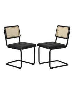 Oikiture 4x Rattan Dining Chair Cesca Replica Cantilever PU Leather Padded Black