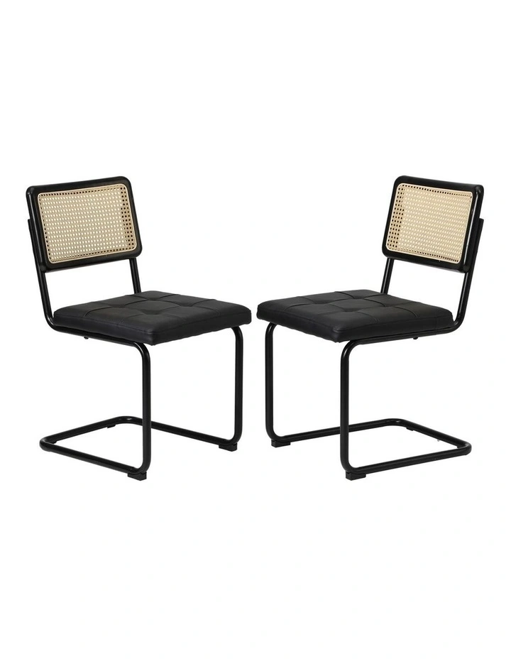 Oikiture 4x Rattan Dining Chair Cesca Replica Cantilever PU Leather Padded Black image 1