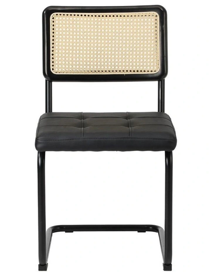 Oikiture 4x Rattan Dining Chair Cesca Replica Cantilever PU Leather Padded Black image 2