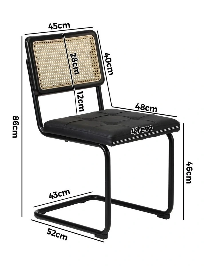 Oikiture 4x Rattan Dining Chair Cesca Replica Cantilever PU Leather Padded Black image 3