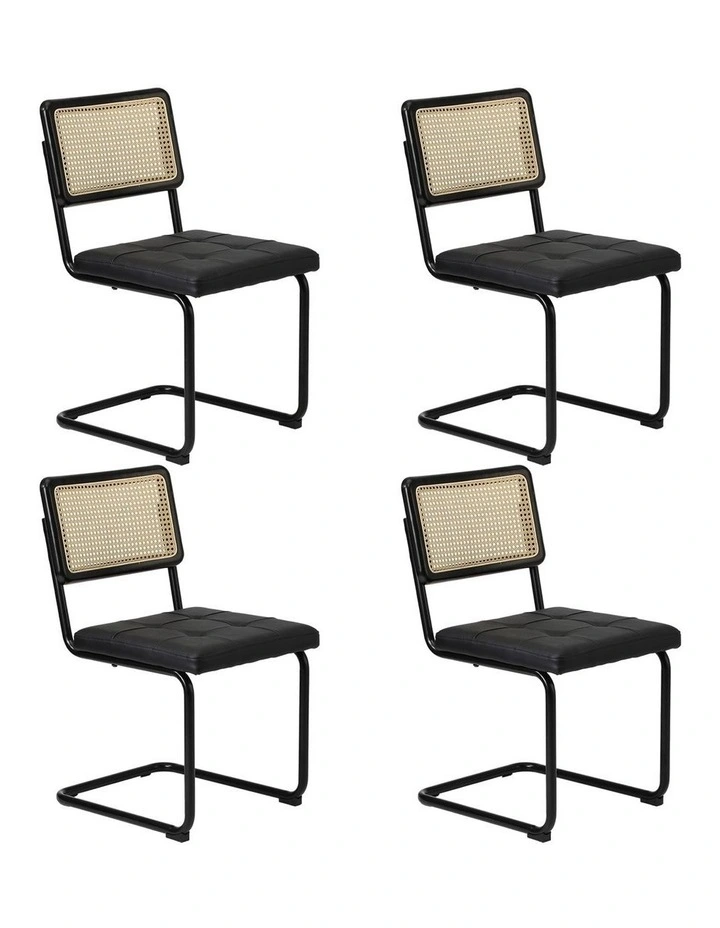 Oikiture 4x Rattan Dining Chair Cesca Replica Cantilever PU Leather Padded Black image 4