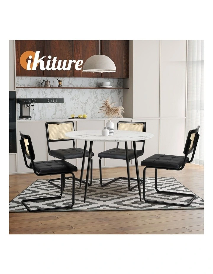 Oikiture 4x Rattan Dining Chair Cesca Replica Cantilever PU Leather Padded Black image 5