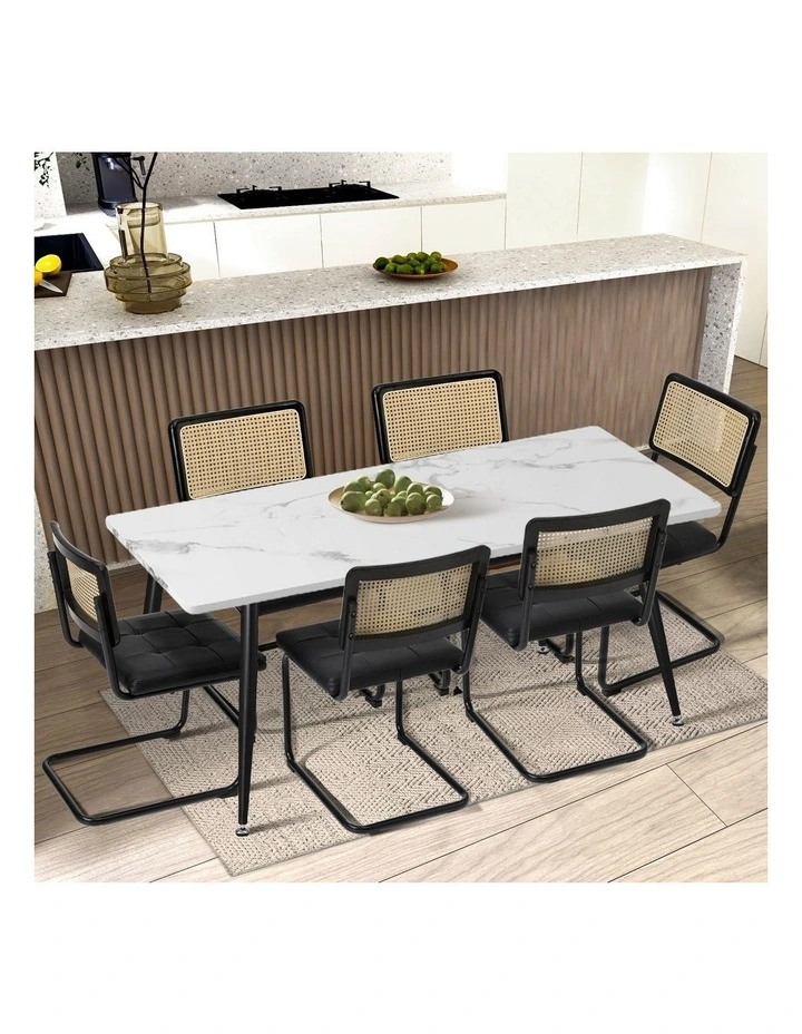 Oikiture 4x Rattan Dining Chair Cesca Replica Cantilever PU Leather Padded Black image 6