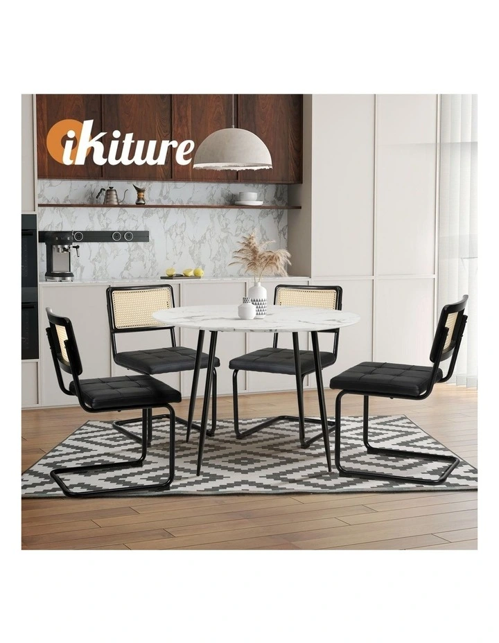 Oikiture 4x Rattan Dining Chair Cesca Replica Cantilever PU Leather Padded Black image 7