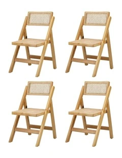 Oikiture 4x Dining Chairs Folding Rattan Chair Wooden Accent Chair Natural