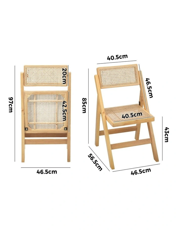Oikiture 4x Dining Chairs Folding Rattan Chair Wooden Accent Chair Natural image 3