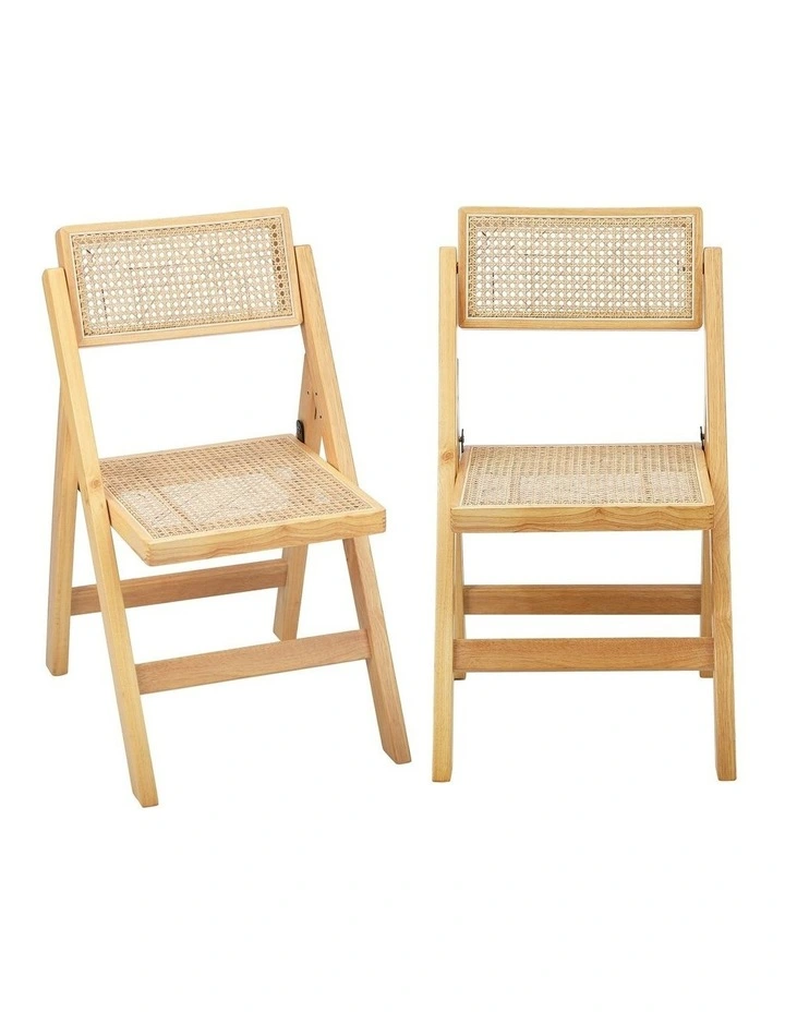 Oikiture 4x Dining Chairs Folding Rattan Chair Wooden Accent Chair Natural image 5