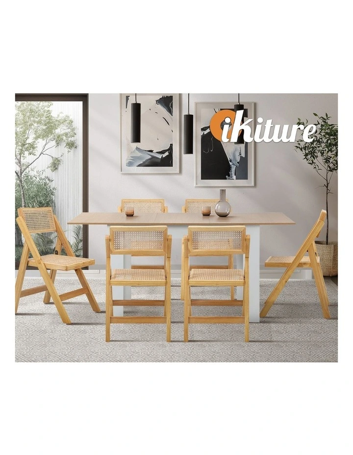 Oikiture 4x Dining Chairs Folding Rattan Chair Wooden Accent Chair Natural image 7