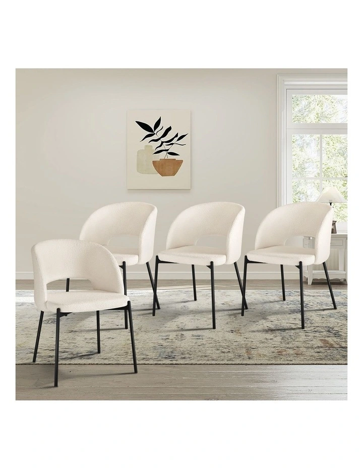 Oikiture 4x Armchair Dining Chair Accent Chairs Tub Armchairs Sherpa White&Black image 4
