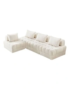 Oikiture 4 Seater Boucle Modular Sofa Lounge Chair Armless TOFU Back White
