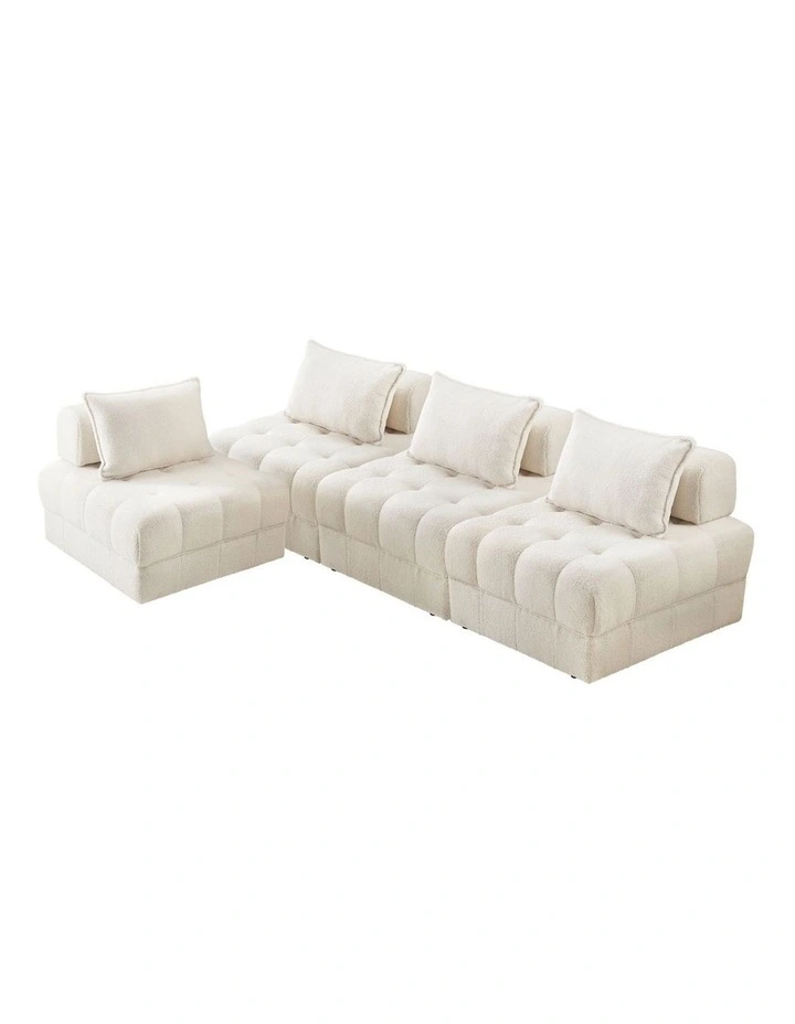 Oikiture 4 Seater Boucle Modular Sofa Lounge Chair Armless TOFU Back White image 1