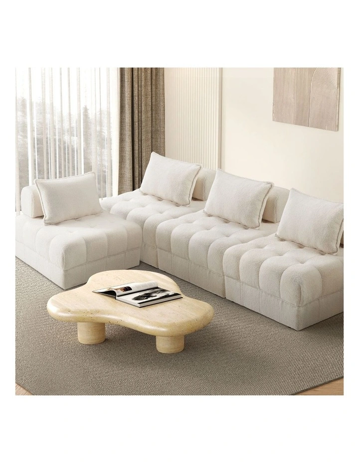 Oikiture 4 Seater Boucle Modular Sofa Lounge Chair Armless TOFU Back White image 4