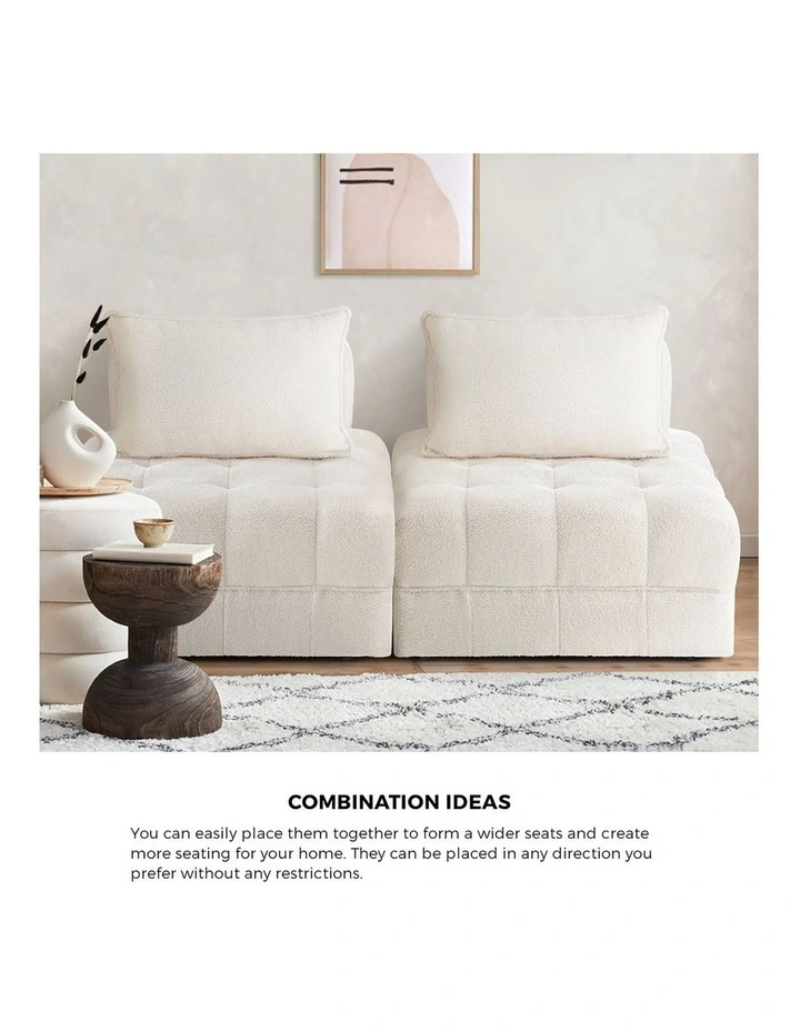 Oikiture 4 Seater Boucle Modular Sofa Lounge Chair Armless TOFU Back White image 5