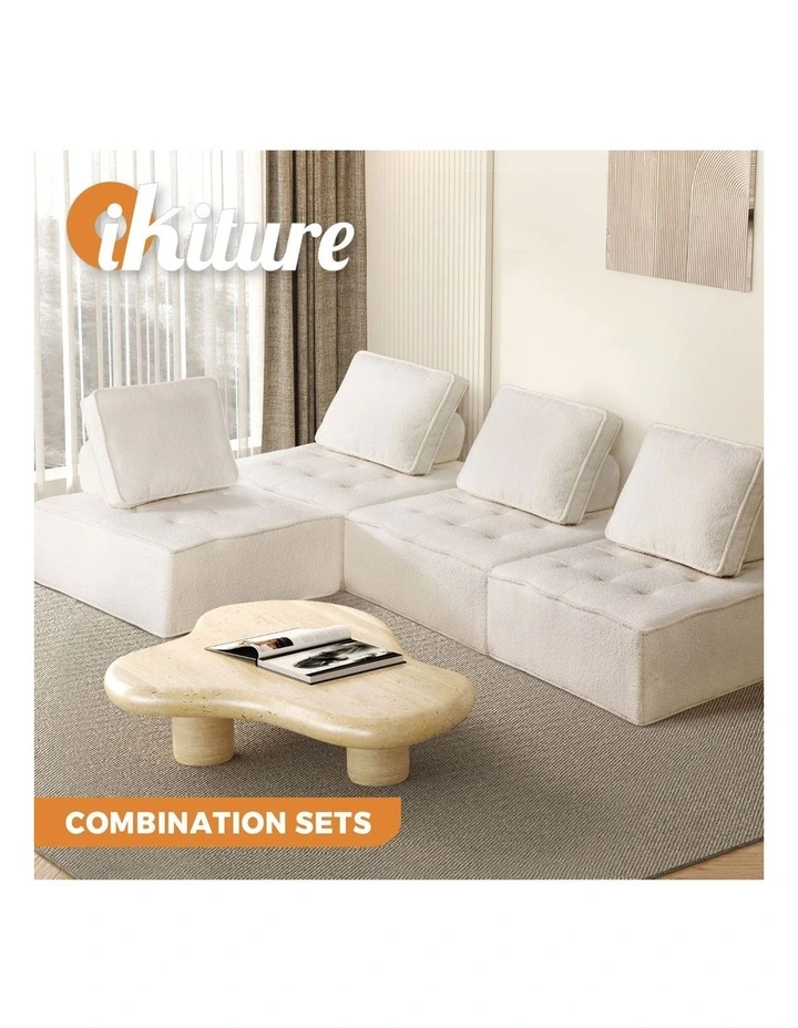Oikiture 4PCS Modular Sofa Lounge Chair Armless TOFU Back Sherpa White image 4