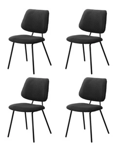 Oikiture 4x Dining Chair Vintage Retro Polyester Kitchen Padded Lounge Dark Grey