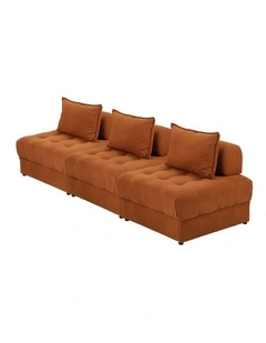 Oikiture 3 Seater Velvet Modular Sofa Lounge Chair Armless TOFU Back Brown