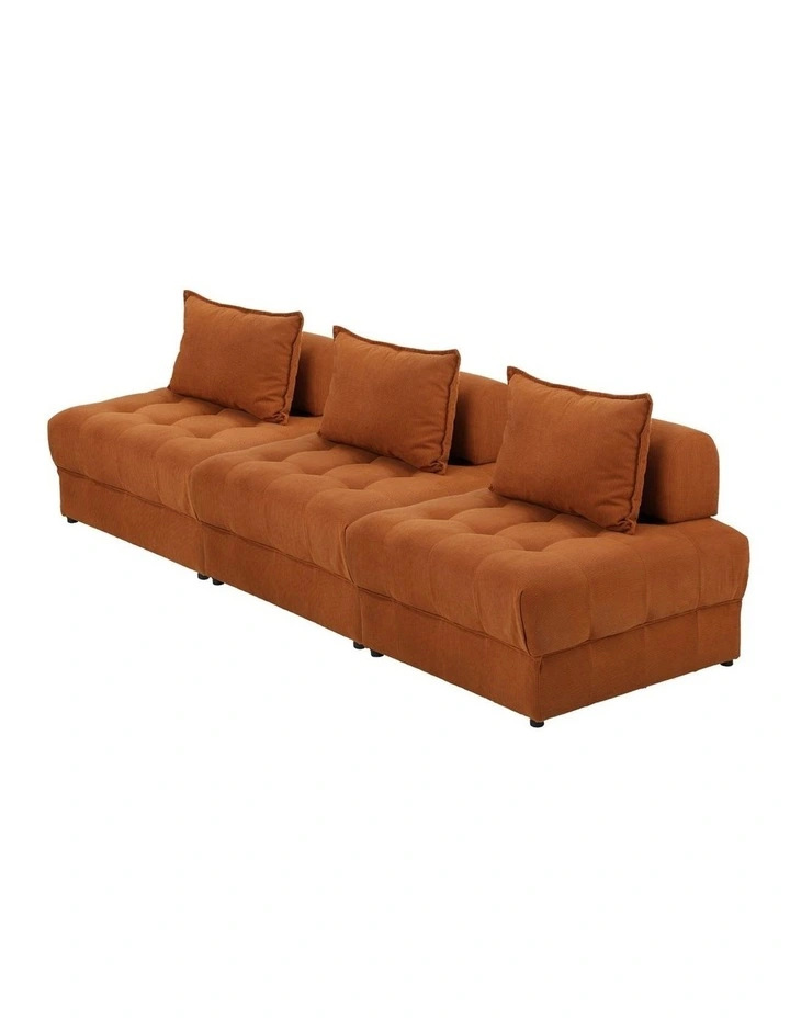 Oikiture 3 Seater Velvet Modular Sofa Lounge Chair Armless TOFU Back Brown image 1