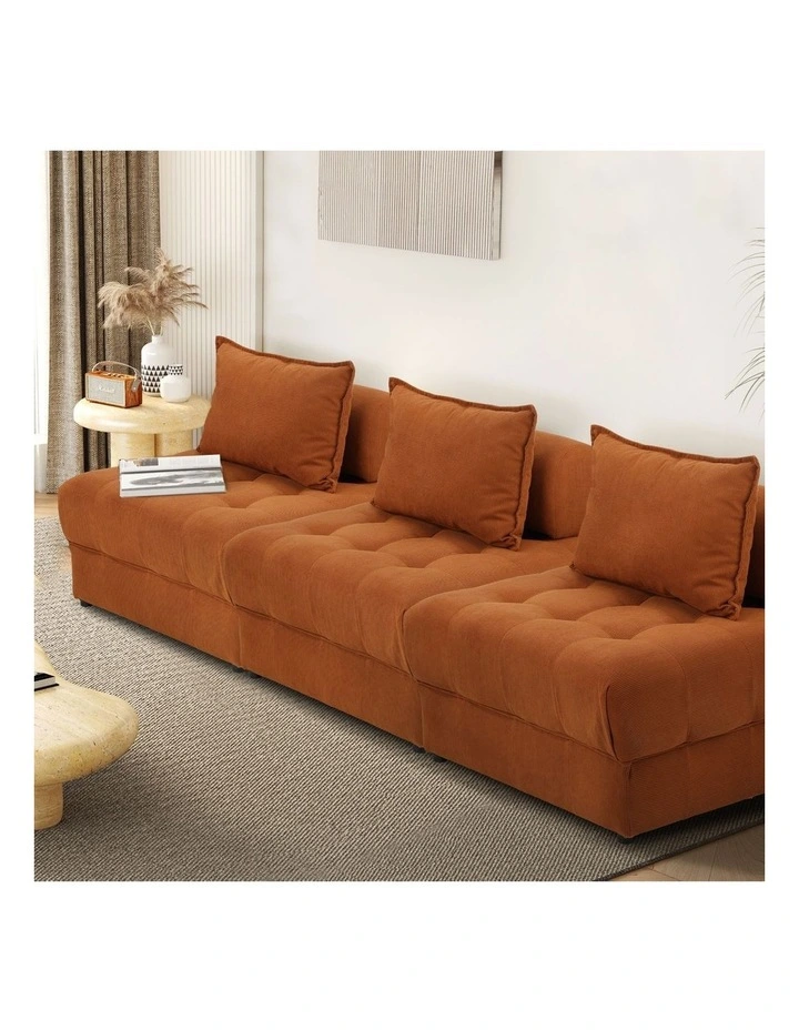 Oikiture 3 Seater Velvet Modular Sofa Lounge Chair Armless TOFU Back Brown image 4