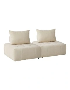 Oikiture 2x Chenille Modular Sofa Floor Lounge Chair w/Pillow TOFU Armless Beige